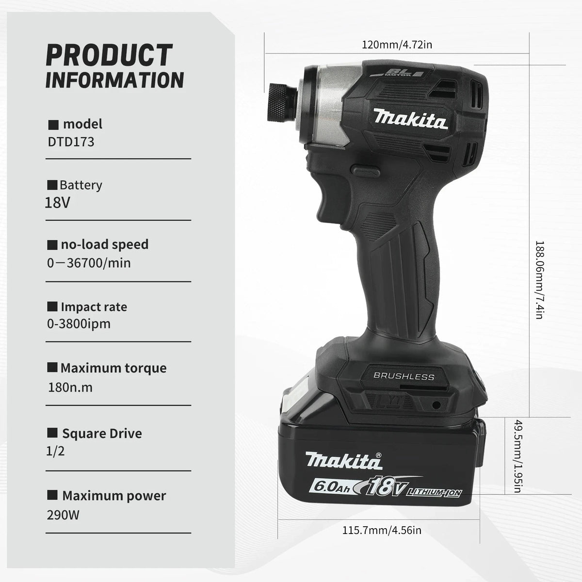Makita DTD173 18v Lithium Brushless Impact Driver 8 color(tool only)