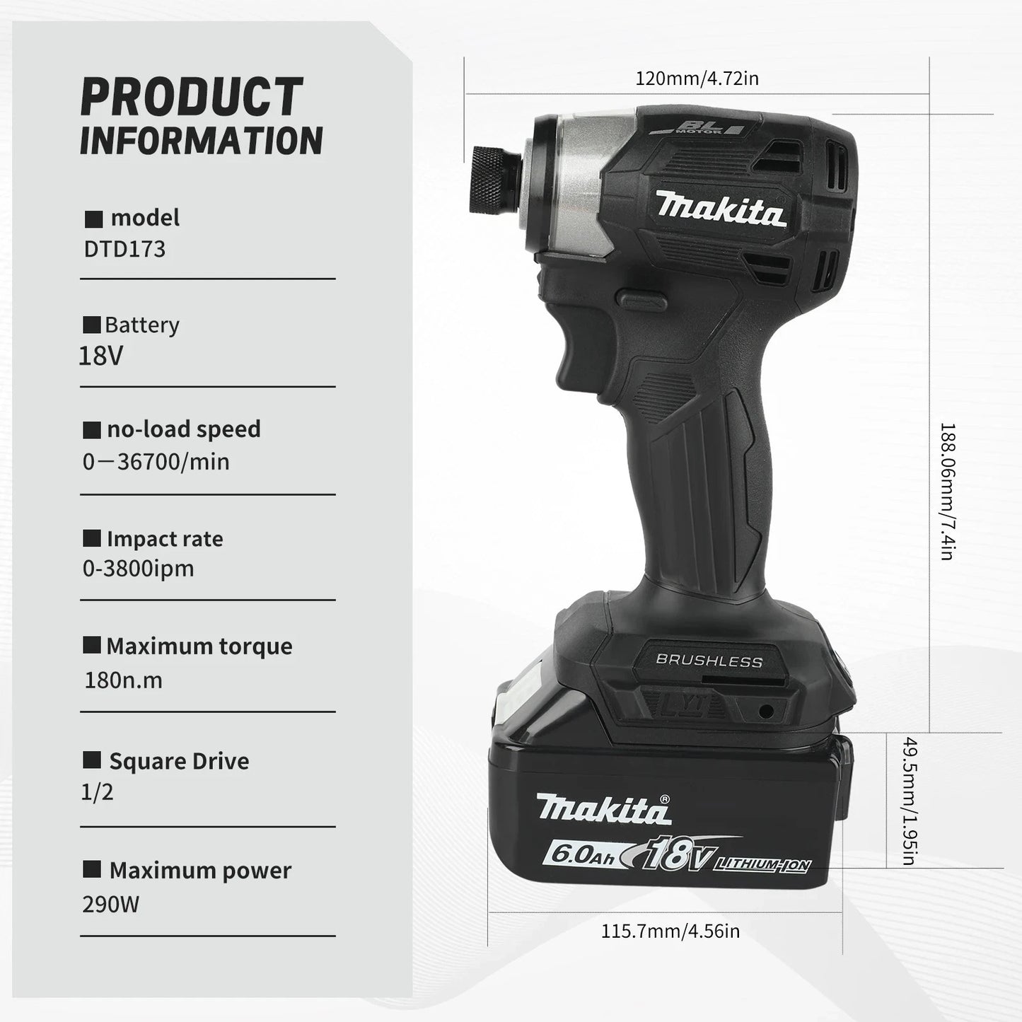Makita DTD173 18v Lithium Brushless Impact Driver 8 color(tool only)