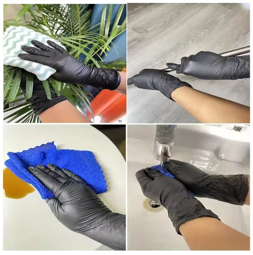 BLACK DISPOSABLE NITRILE GLOVES FOOD INDUSTRIAL MEDICAL PROTECTION LARGE SIZE